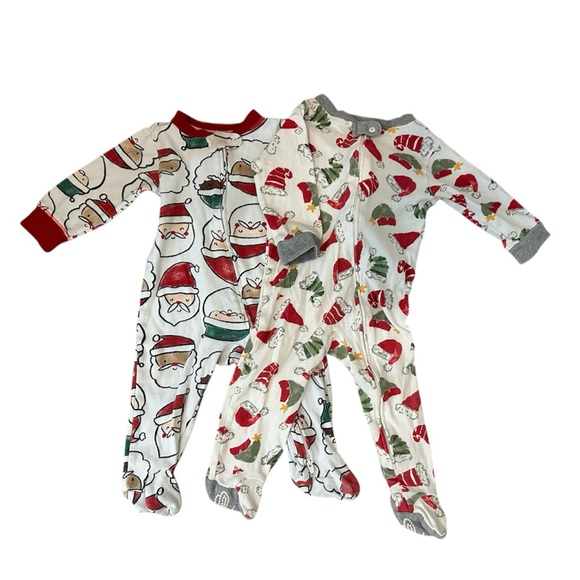 6-9m Baby Christmas Footie Pajamas Burt’s Bees Carter’s Santa Zip Zipper Pjs 9m - Picture 1 of 6